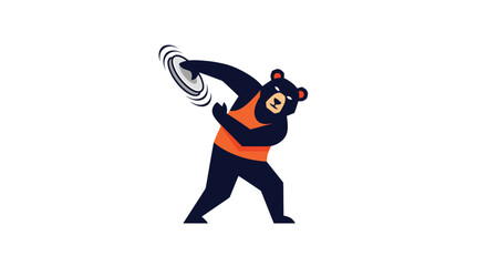Graphic of a bear mid-discus throw, wearing an orange singlet
