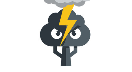 Cartoon tree hit by lightning with angry face