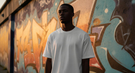 Men's T-Shirt Mockup in Urban Setting