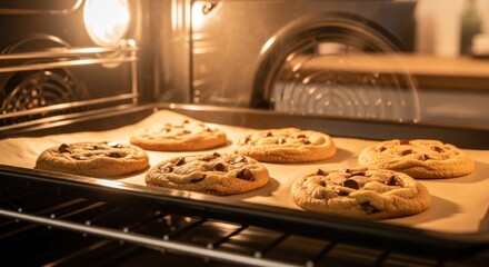 Freshly Baked Chocolate Chip Cookies in Oven.