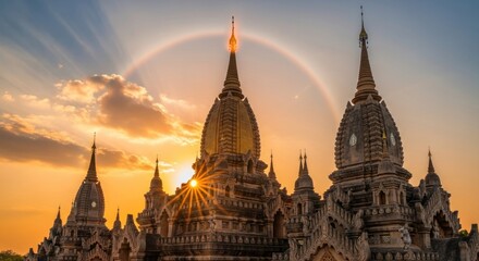 Majestic Bagan Temples at Sunset - A Timeless Landscape of Myanmar.