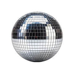 Mirrored disco ball against black backdrop. Reflective, spherical, and shiny