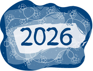 Winter background with snowflakes and lanterns with stars. New Year's inscription 2026. Vector stock illustration. doodle style