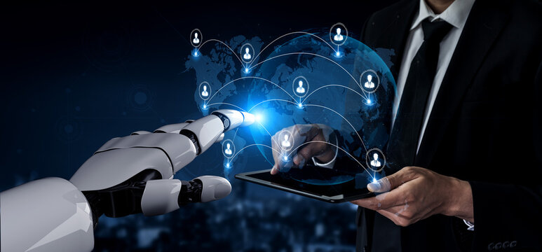 AI assistant builds a global business network, connecting a remote team for international collaboration. This smart system manages human resources and social community links. Fermion - Powered by Adobe