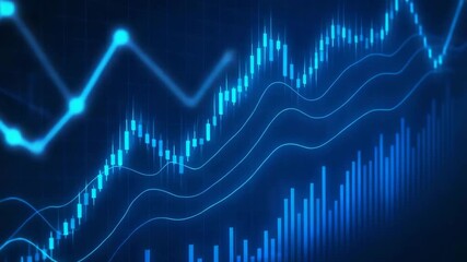 A modern digital graph showcasing financial data trends with blue lines and a grid background, representing growth and analysis. - Powered by Adobe