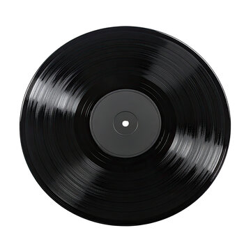 Black vinyl record disc, dark grey center label, glossy, isolated