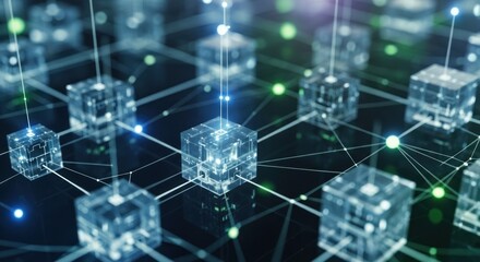 Obraz premium Abstract network of interconnected cubes representing blockchain technology and data transfer.