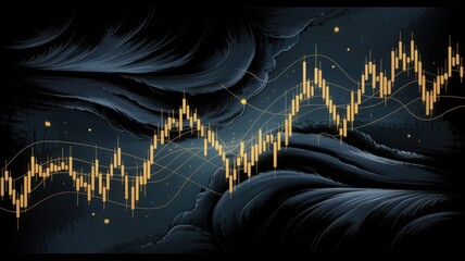 A visualization of financial market, showing lines and patterns indicating stock prices