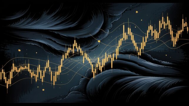 A visualization of financial market, showing lines and patterns indicating stock prices