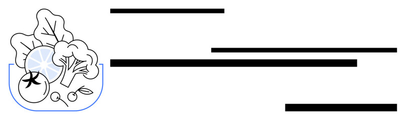 Fresh vegetables including broccoli, lettuce, tomato, and onion in a bowl. Ideal for nutrition, health, vegan lifestyle, food choices, organic farming diet planning simple flat metaphor