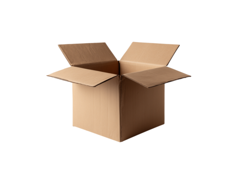 Open cardboard box ready for packing or shipping isolated on transparent background