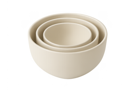 Nesting ceramic bowls set with transparent background