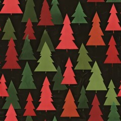 Obraz premium Colorful Christmas tree seamless pattern illustration with vibrant red and green hues on dark background