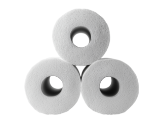 Three white tissues stacked together isolated on transparent background