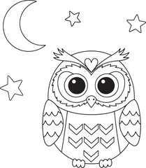 Fototapeta premium Cute cartoon owl with stars and moon