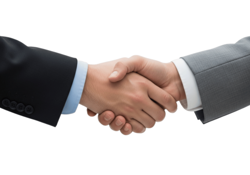 Business Handshake Between Two Men in Suits Isolated on Transparent Background PNG – Professional Stock Image
