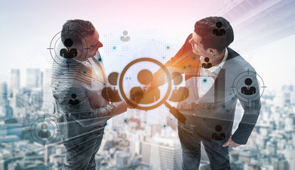 Concept of global talent acquisition and human resources. The process of headhunting and searching for qualified candidates worldwide to build a professional corporate workforce. Fermion