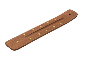 Wooden incense holder with stars on transparent background