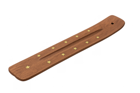 Wooden incense holder with stars on transparent background