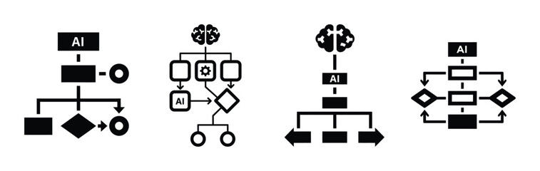 ai flowchart silhouette icon vector set.