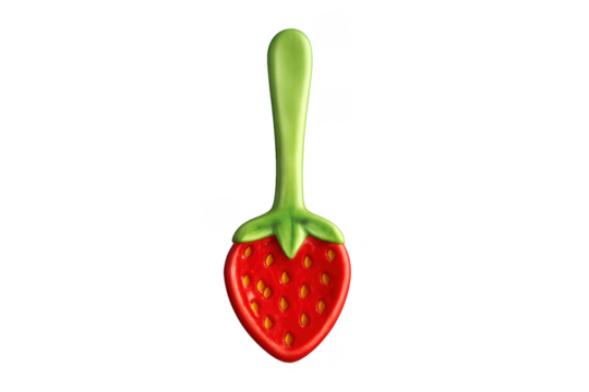 Strawberry shaped spoon with green handle and red bowl