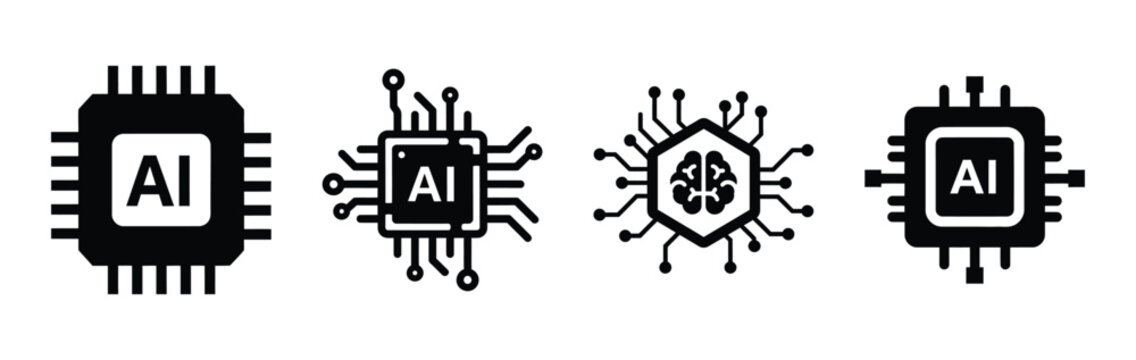 ai digital module silhouette icon vector set.