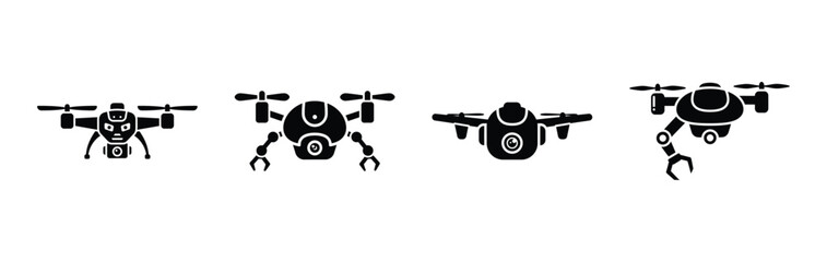 ai robot drone silhouette icon vector set.