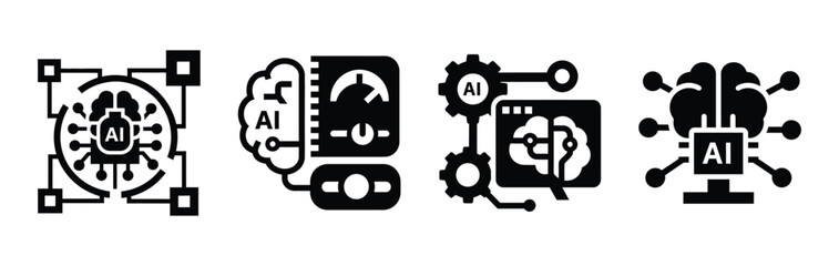 ai system control silhouette icon vector set.