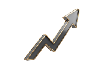 Silver arrow graph showing upward trend isolated on transparent background