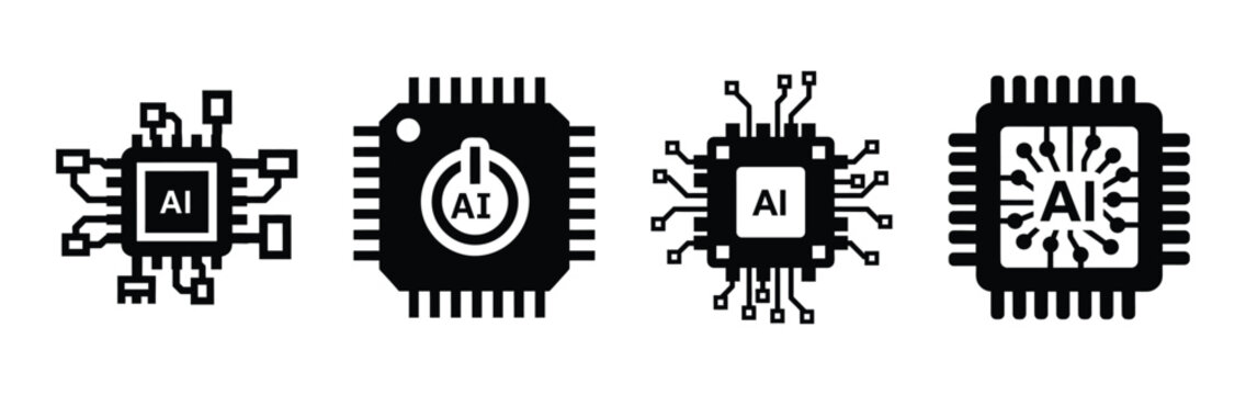 powered ai chip silhouette icon vector set.