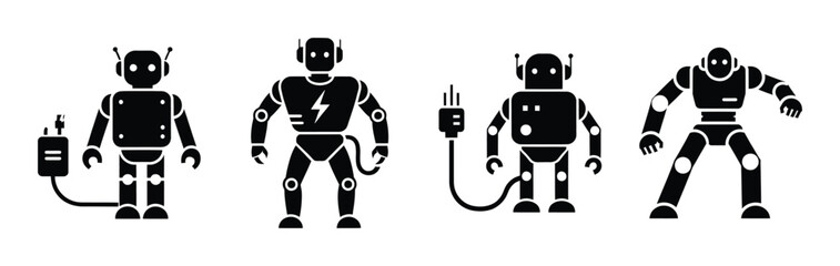 robot charging silhouette icon vector set.