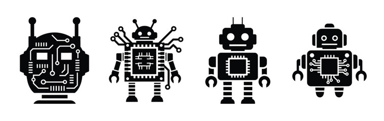 robot circuit board silhouette icon vector set.