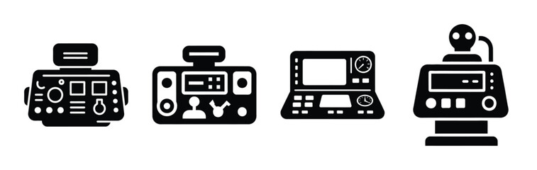 robot control panel silhouette icon vector set.