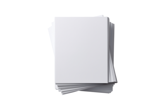 Stack of blank white paper sheets isolated on transparent background