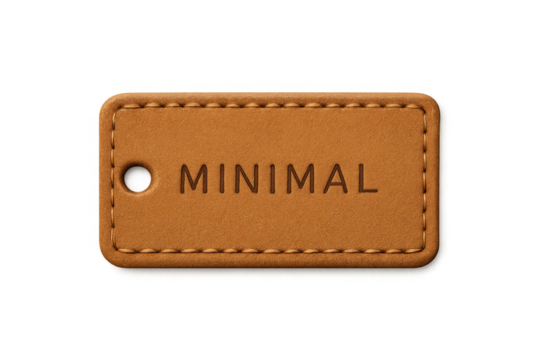 Brown leather tag with minimal debossed branding