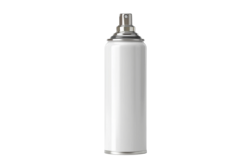 Clean white aerosol spray bottle with silver cap isolated on transparent background