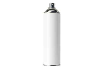 White aerosol spray can with silver nozzle isolated on transparent background