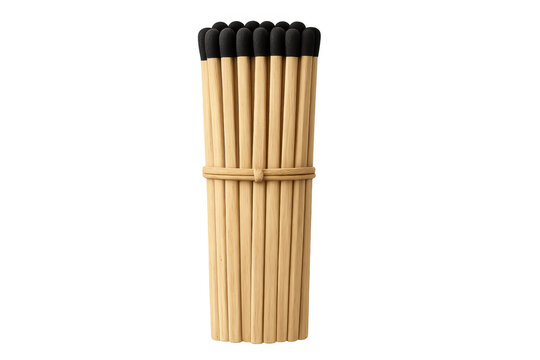 Bundle of new wooden matchsticks with black tips