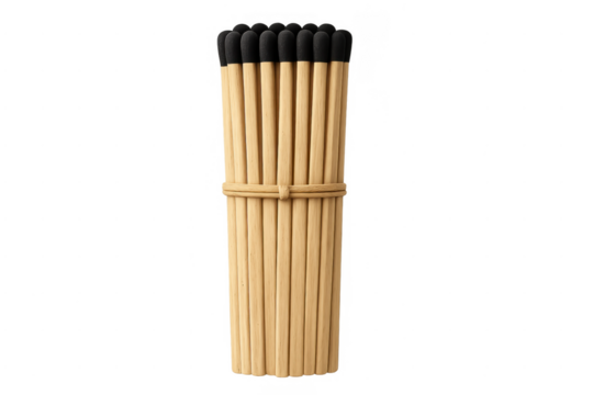 Bundle of new wooden matchsticks with black tips