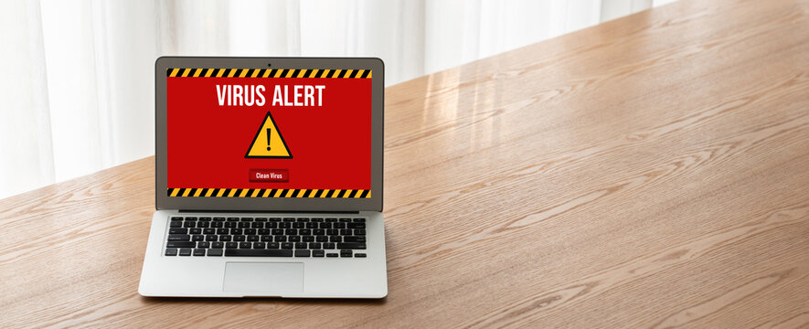 Virus warning alert on computer screen detected modish cyber threat , hacker, computer virus and malware