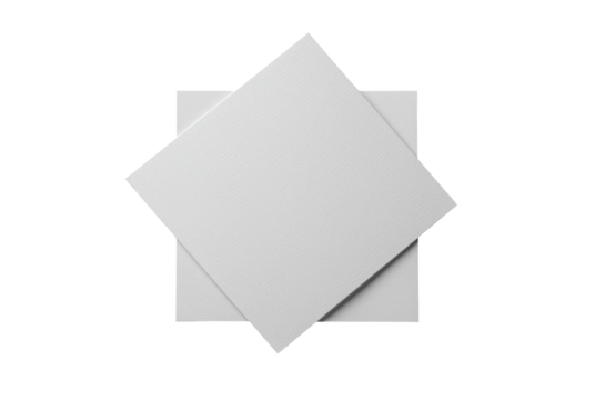 Two blank white paper cards on a transparent background isolated