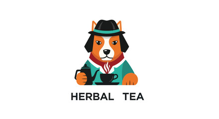 Elegant dog illustration sipping tea