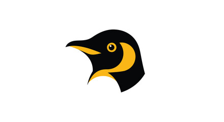 Penguin head in black and yellow on white