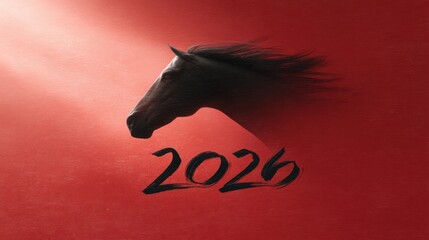 Red horse silhouette against vibrant red background symbolizes prosperity and good fortune for Chinese New Year celebrations in 2026