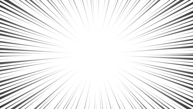 Abstract comic speed burst background with dynamic radial lines, bright white center explosion effect, modern minimal monochrome vector design for energetic motion and impact concepts
