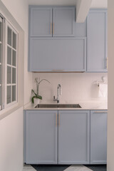 Modern luxury kitchen interior in minimal scandinavian style, 3d render