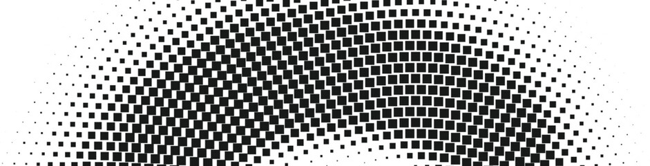 Black halftone dotted wave arc forming a smooth flowing curve with fading gradient texture, modern abstract dotted background element ideal for minimal graphic design, motion effect and decoration