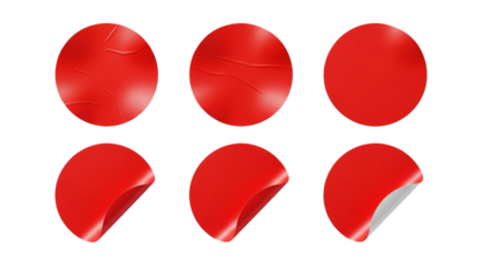 Six red circular stickers
