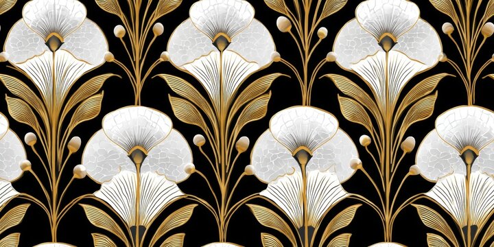 Floral Elegance: Captivating floral pattern with gold details, exuding sophistication and timeless beauty, offering a touch of elegance for design.