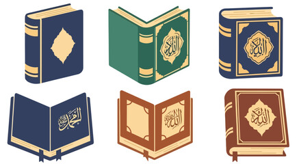 Collection of Islamic Books Quran Illustrations Religious Texts Holy Books Cultural Symbols